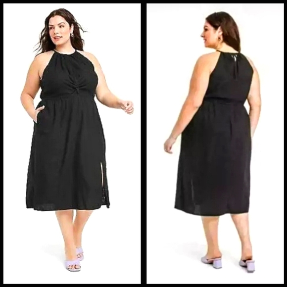 NWT Ava and Viv Black Linen Rayon Halter Women's Dress Size 1X - Picture 1 of 10